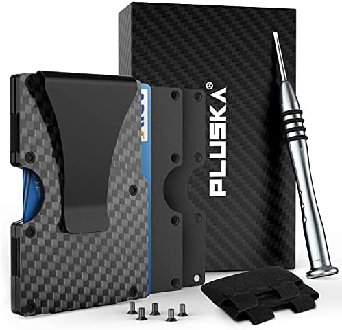 PLUSKA Carbon Fiber Wallet，RFID Blocking Minimalist Aluminum Metal Money Clip Wallet, Easy Access Minimalist Wallet for Men，Front Pocket Card Holder,Slim Wallet,Preferred Gift