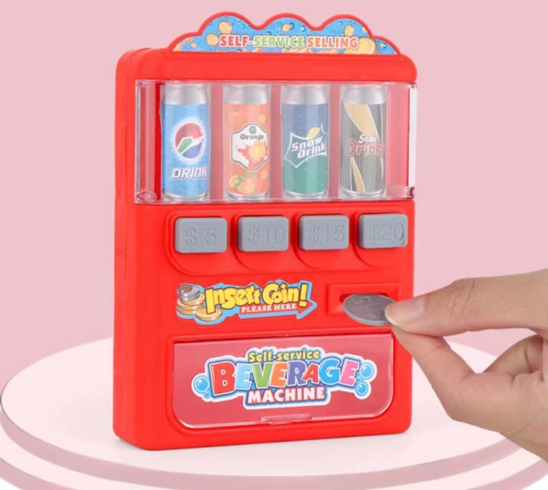 Pretend Play Beverage Soft Drinks Vending Machine Playset with Accessories Toys for Boys Girls Kids