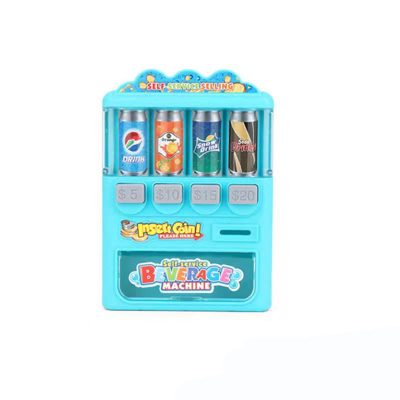 Pretend Play Beverage Soft Drinks Vending Machine Playset with Accessories Toys for Boys Girls Kids