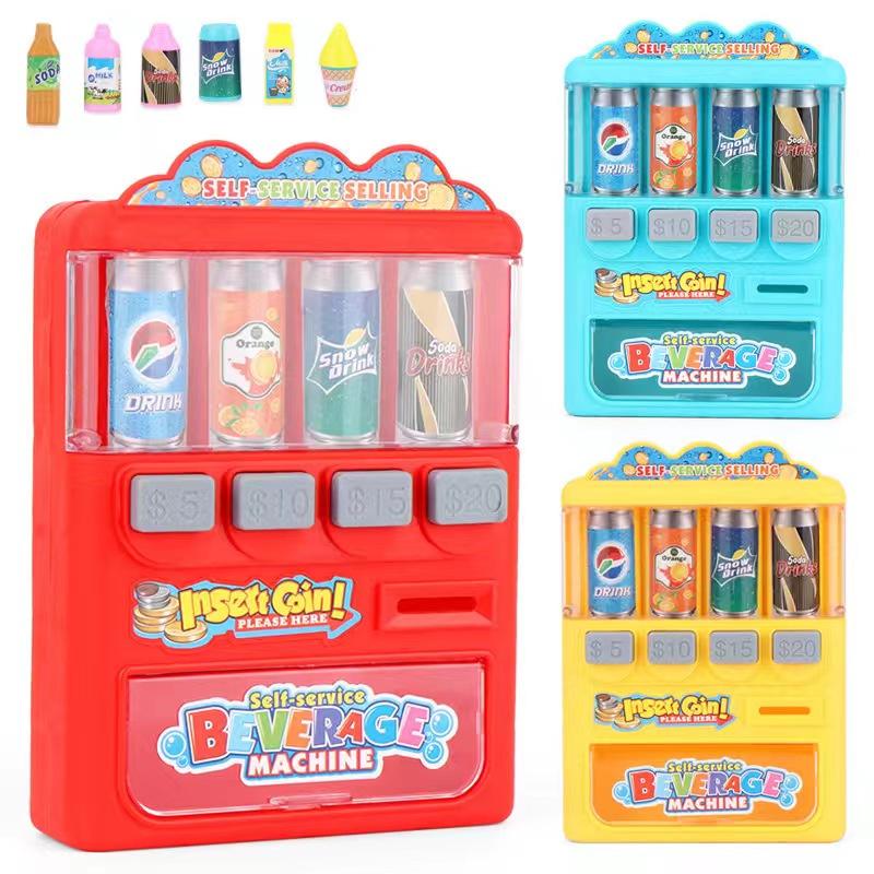 Pretend Play Beverage Soft Drinks Vending Machine Playset with Accessories Toys for Boys Girls Kids